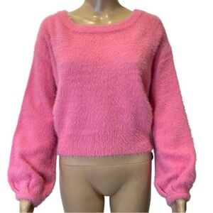 Princess Polly Pink Fuzzy Scoop Neck Balloon Sleeve Sweater